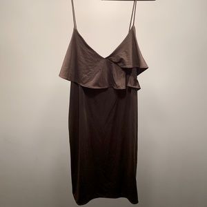 Adorable army green spaghetti strap dress with ruffle top